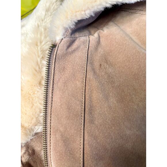 Vintage St. John’s Bay Washable Tan Leather Suede & Faux Shearling Fur Coat- XL - Picture 4 of 6